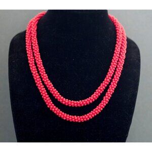 Vintage Boho Red Beaded Necklace 48 Inches by Germany G20
